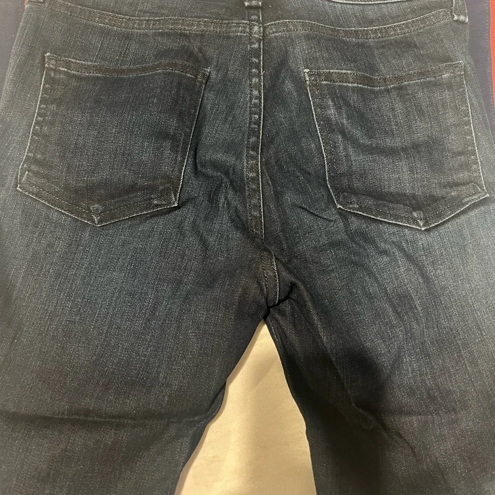 Veronica Beard Dark Blue Cropped Jeans with Red Side Stripes, hem is a raw edge - Picture 4 of 12